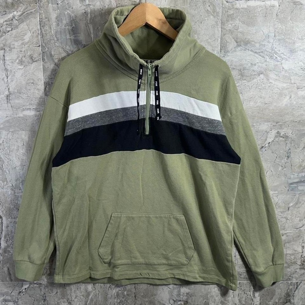 Victoria's Secret PINK green half zip hoodie Woman's Size M #loungewear #cozy